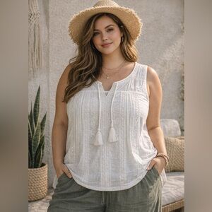 Boho Tassel White Sleeveless Tank Top